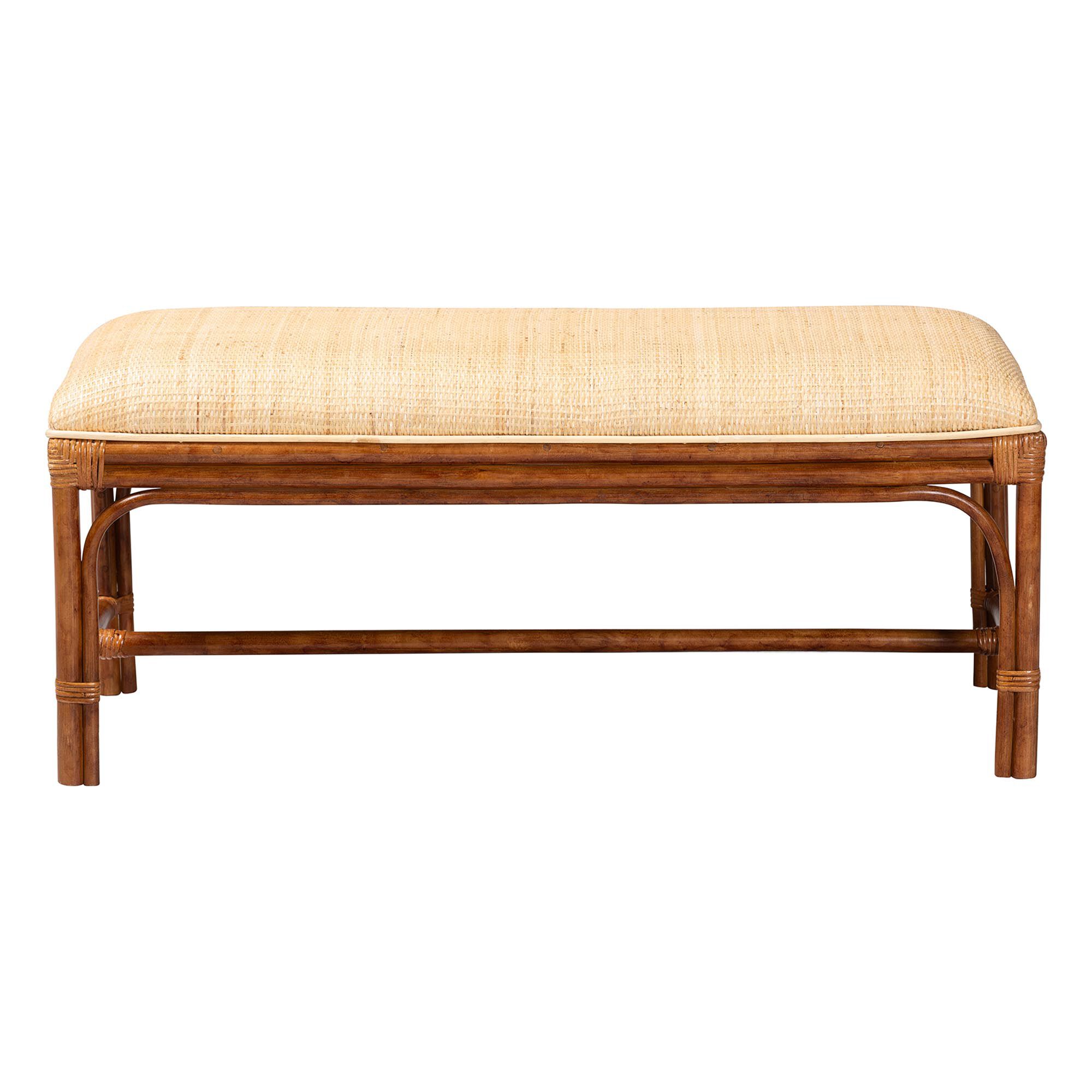 Belen Marbled Tortoise Natural Rattan Bench, BROWN, alternate image number 2