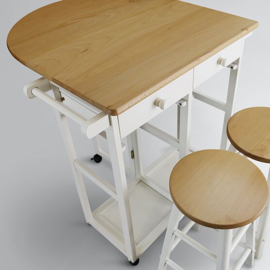 Breakfast Cart with Drop-Leaf Table-White, , alternate image number null