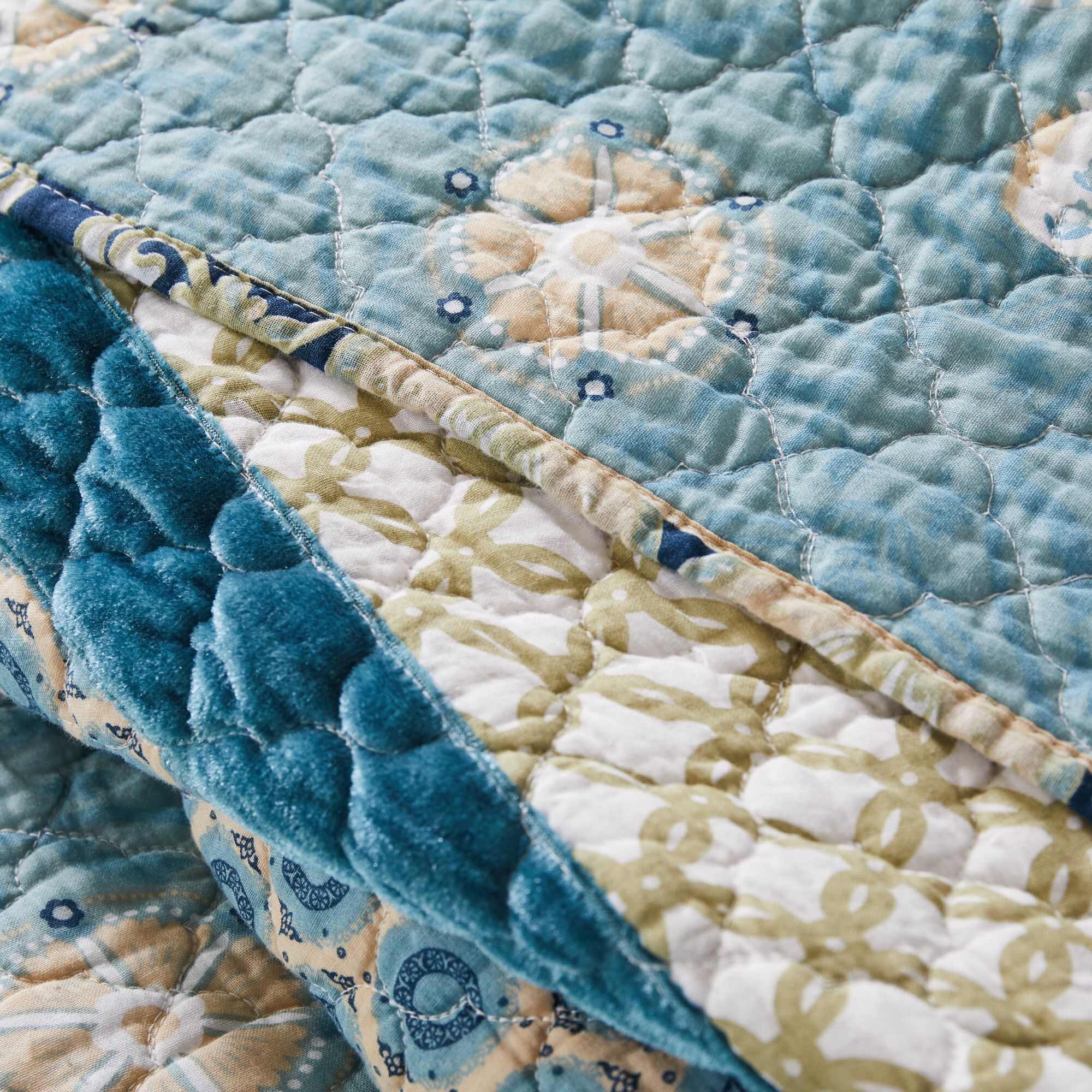 Thalia Bohemian Quilted Throw Blanket, Blue, BLUE, alternate image number 3