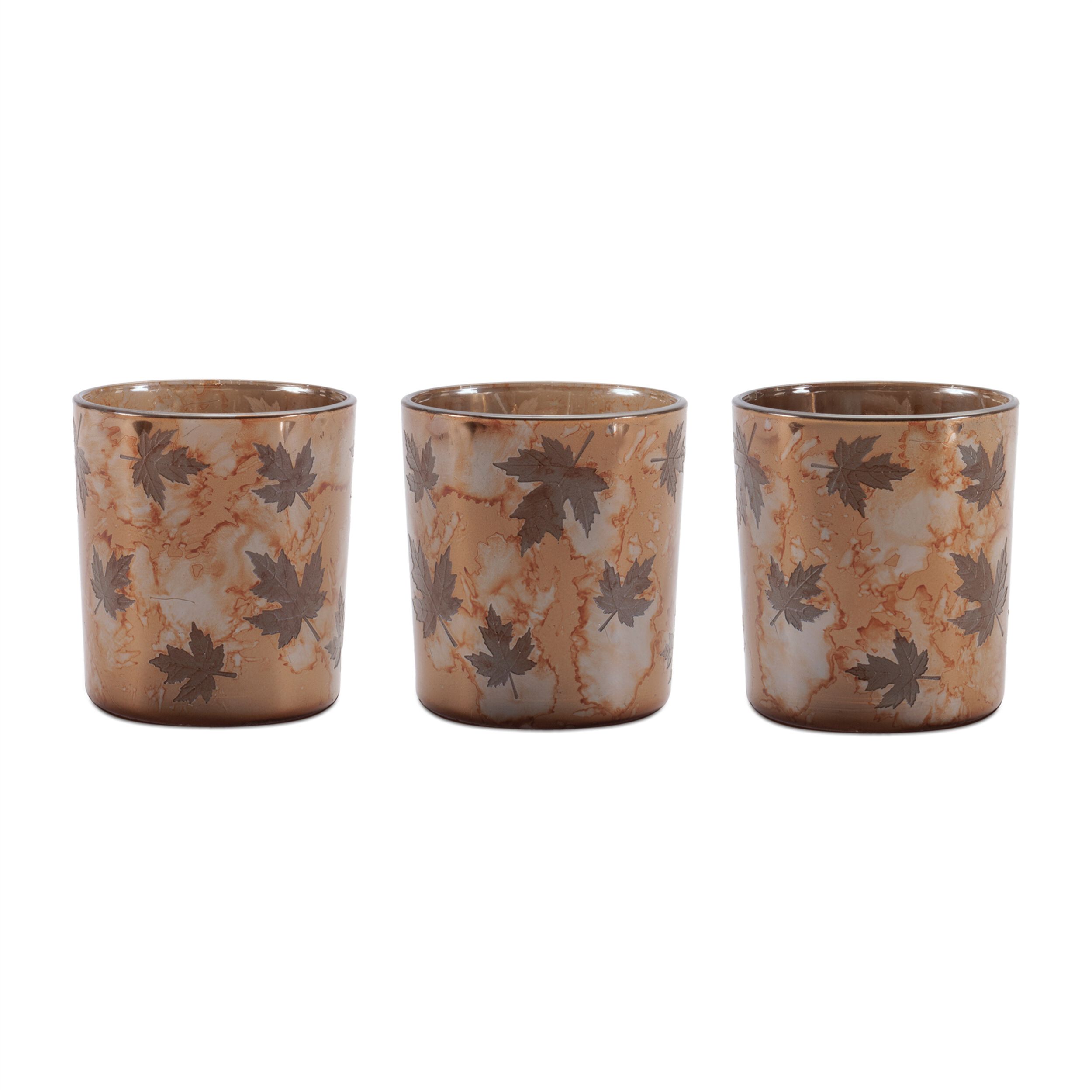 Autumn Leaf Glass Votive Holder (Set of 3), GOLD, hi-res image number 0