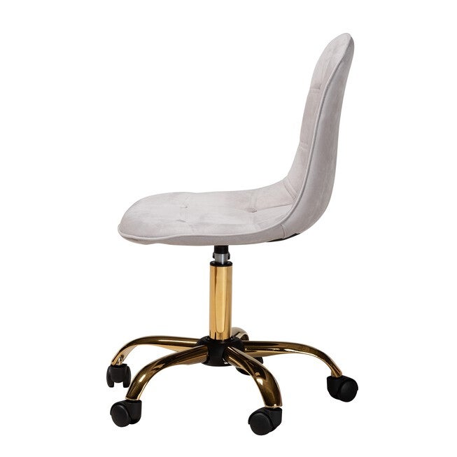 Kabira Contemporary Glam And Luxe Blush Pink Velvet Fabric And Gold Metal Swivel Office Chair, , alternate image number 2