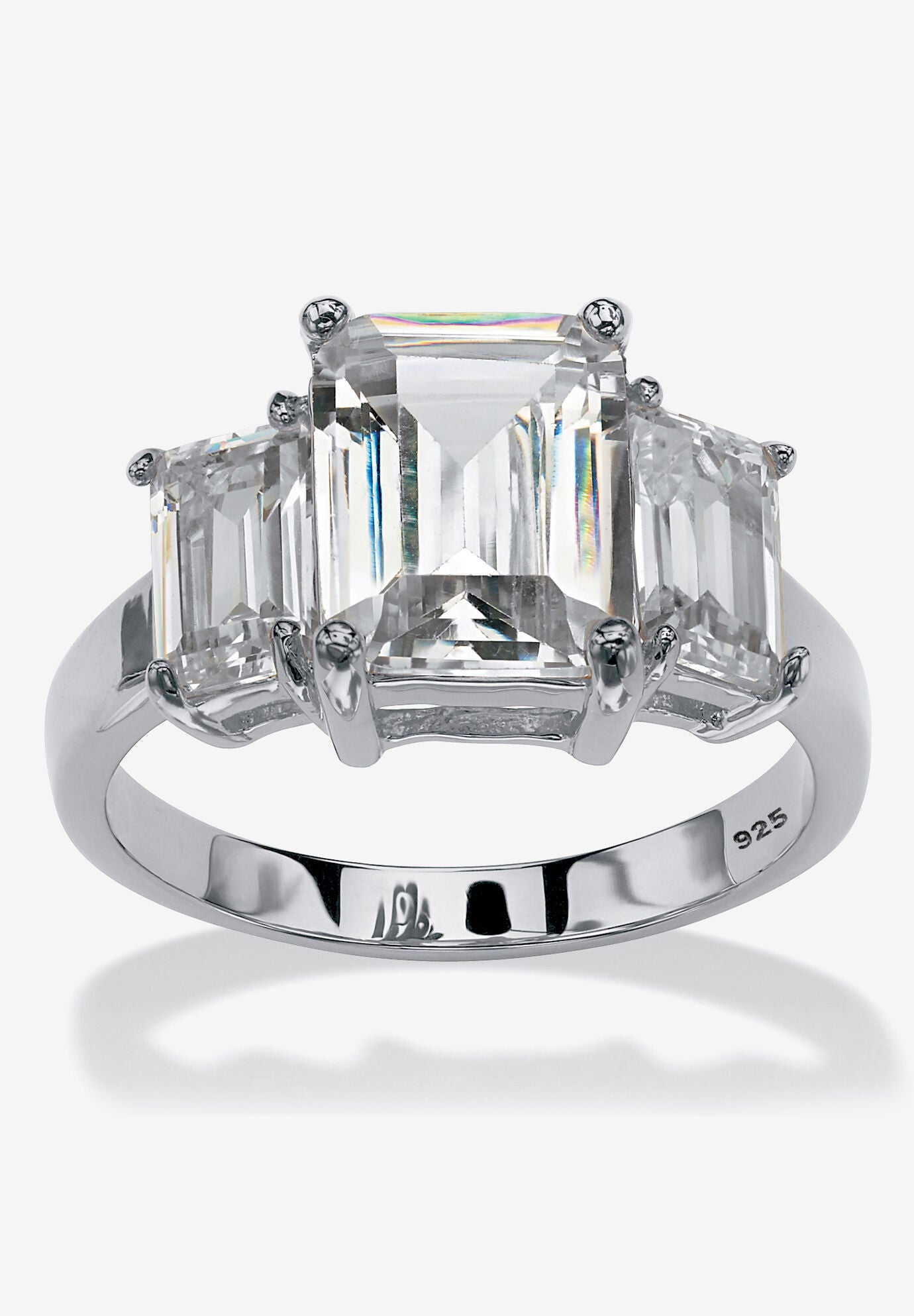 Sterling Silver 3 Square Simulated Birthstone Ring, APRIL, hi-res image number 0