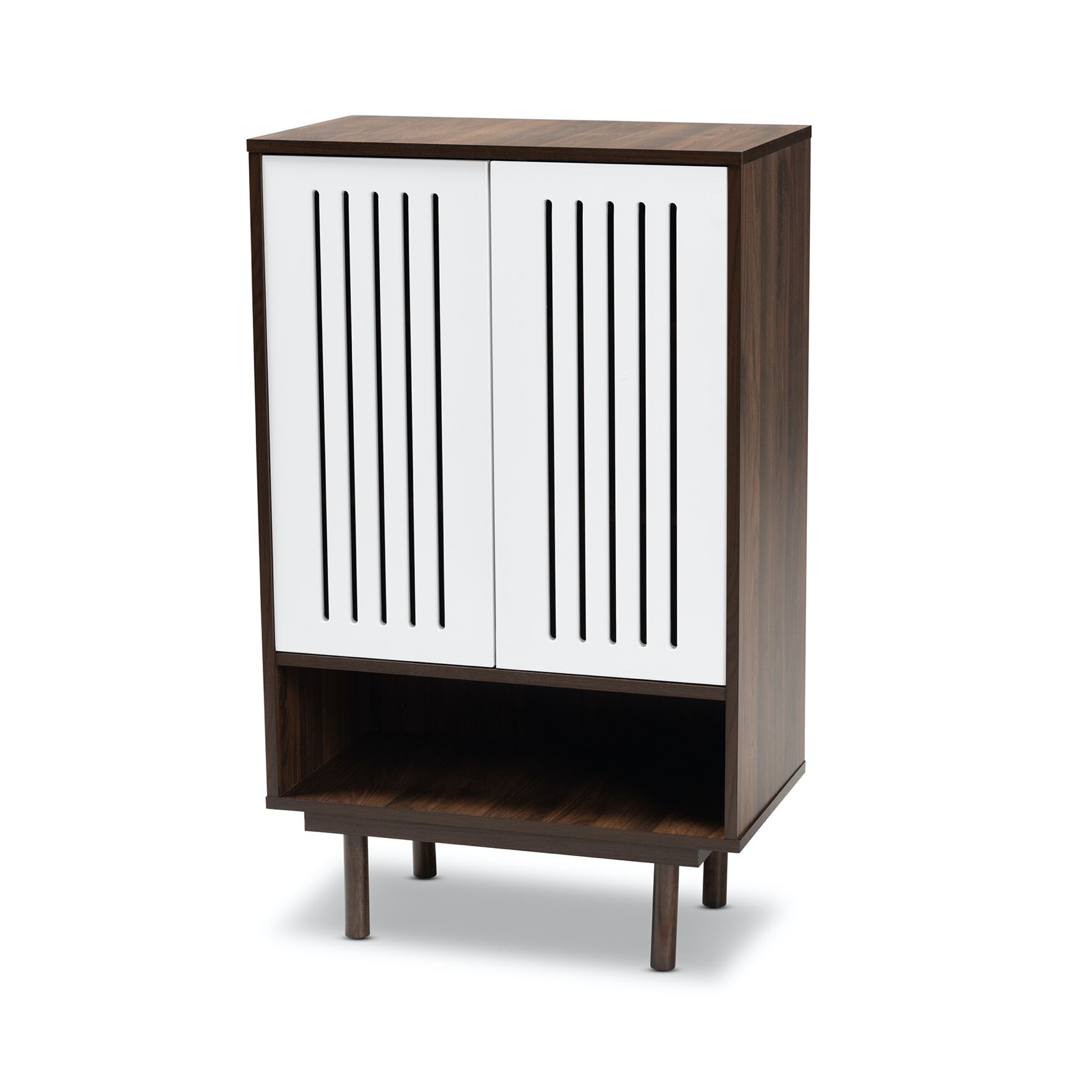 Meike Wood 2-Door Shoe Cabinet Furniture, WALNUT WHITE, hi-res image number 0