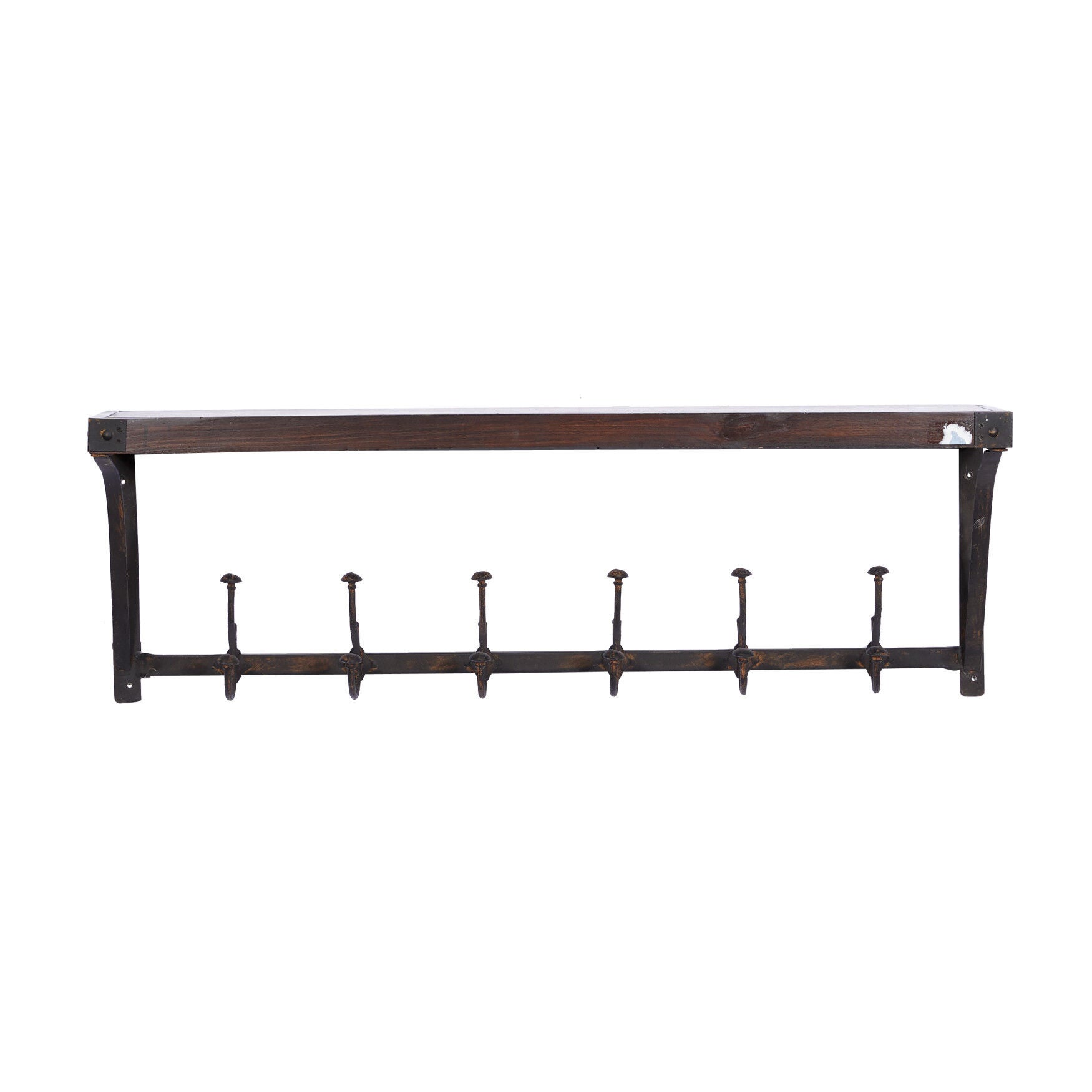 Brown Wood Industrial Wall Hooks With Shelf Wall Hook, , alternate image number 3