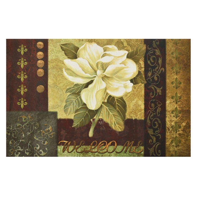 Welcome Outdoor Rubber Entrance Mat 18 inches x 30 inches, WHITE FLOWER, hi-res image number 0