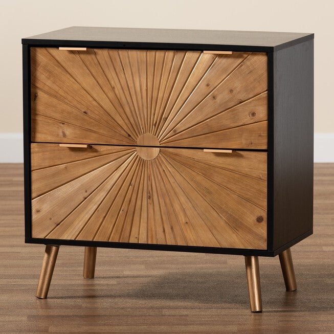 Richardson Mid-Century Transitional Two-Tone Black And Natural Brown Finished Wood 2-Drawer Storage Cabinet, , alternate image number 8