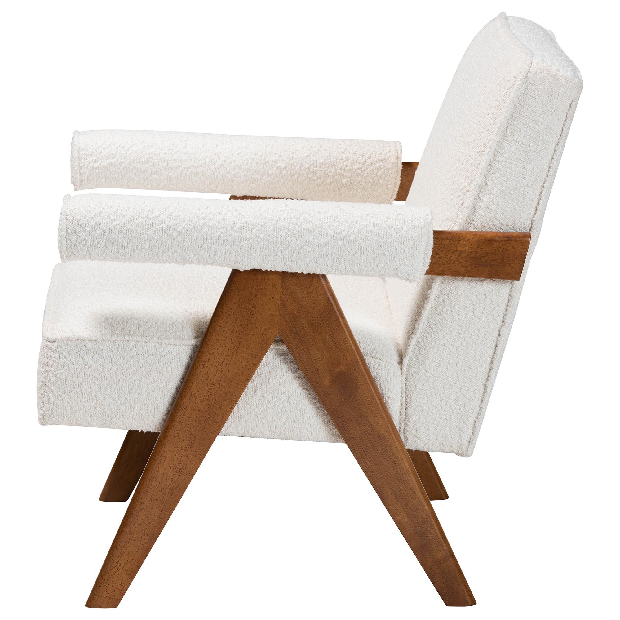 Georgina Japandi Cream Boucle and Walnut Brown Wood Accent Chair, CREAM, alternate image number 3