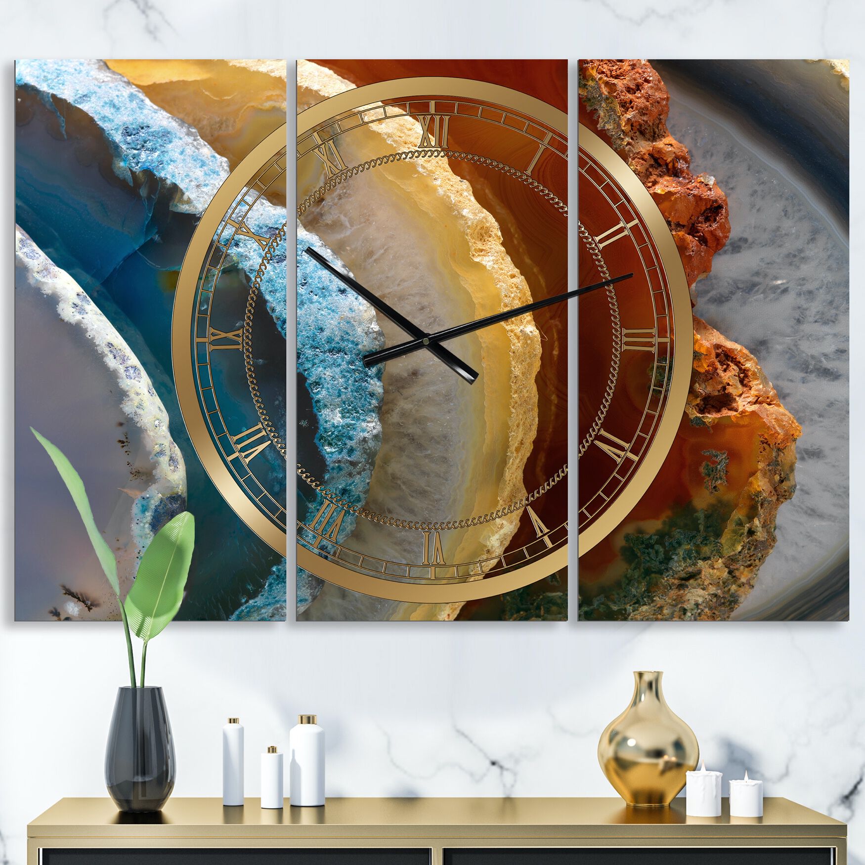 Mineral Slice Xv Large Fashion Multipanel Wall Clock, BLUE, hi-res image number 0