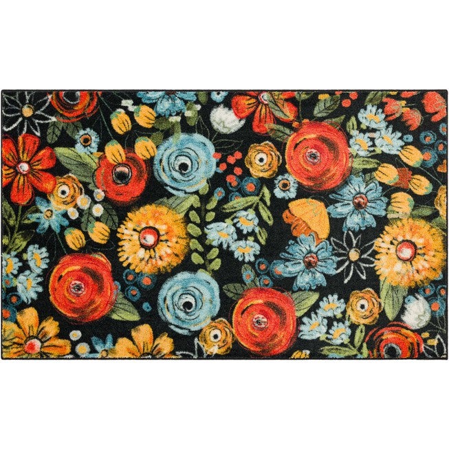 Chalkboard Flowers Kitchen Rug, BLACK, hi-res image number null