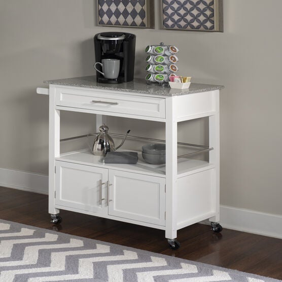 Cameron White Kitchen Cart With Granite Top, , alternate image number null