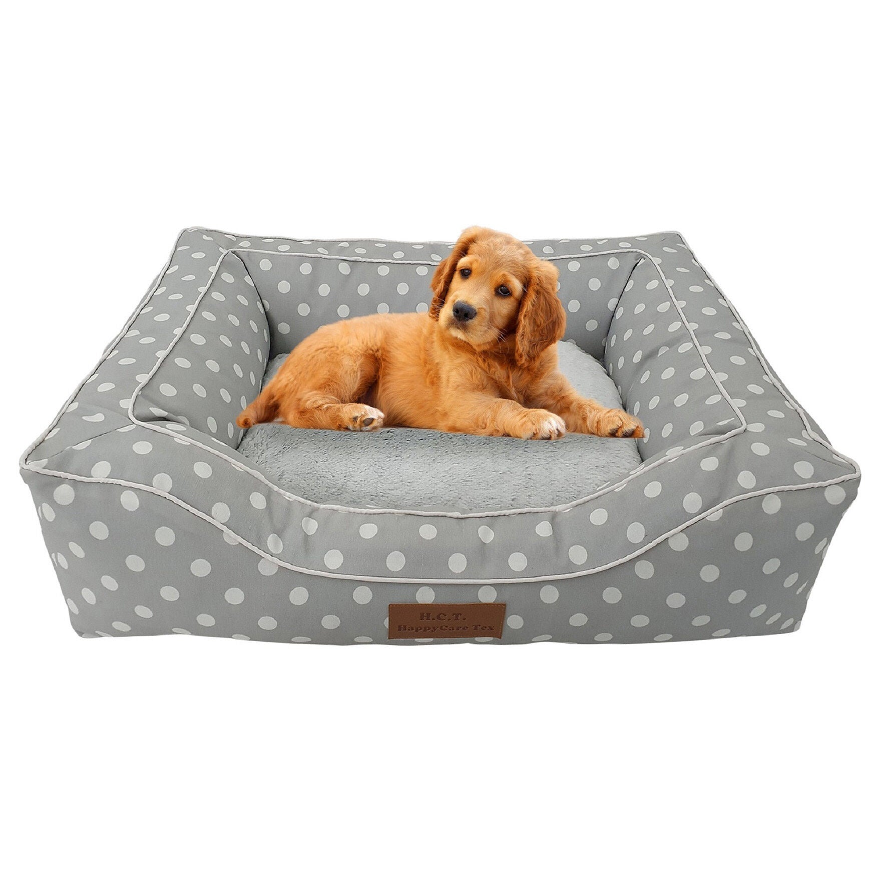 Dots Printing poly-cotton bolster with detachable faux fur cushion Large Size, GREY, hi-res image number 0