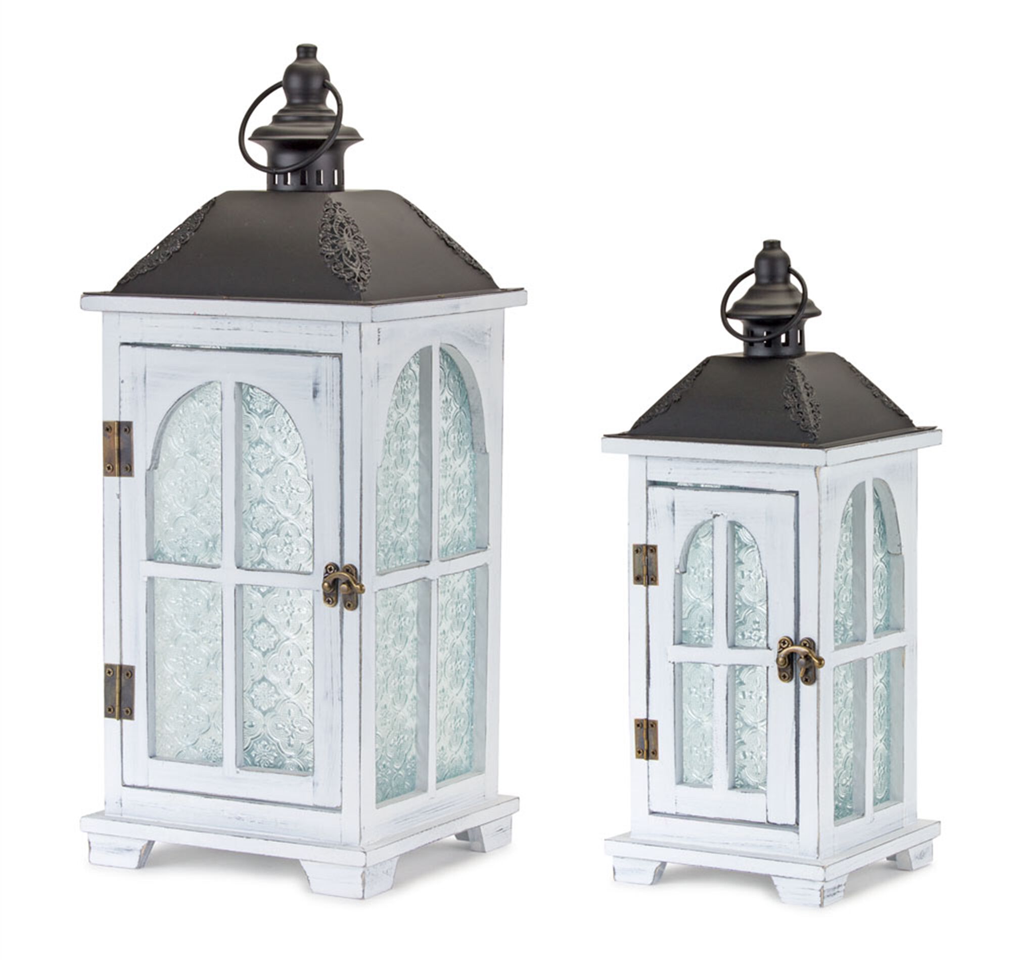 Lantern (Set of 2) 14.5 inchesH, 19.25 inchesH Wood/Metal, BLACK/WHITE/BROWN, hi-res image number 0