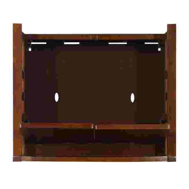 Interior of wooden storage bench with shelf