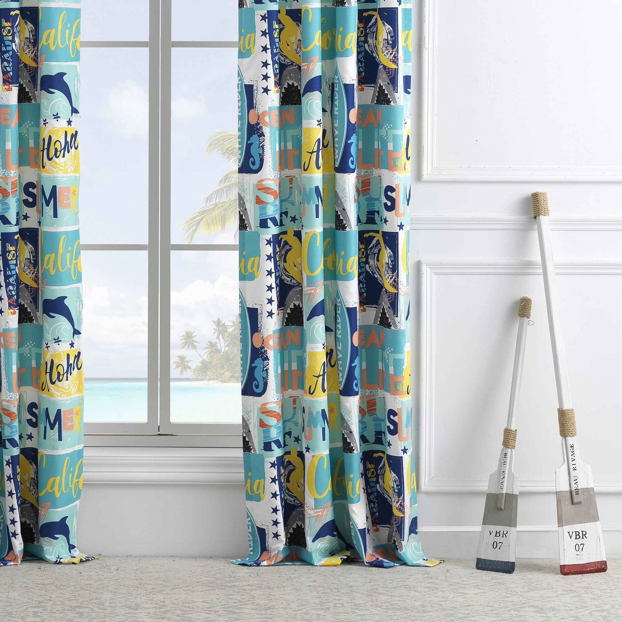 Wave Rider Window Curtain Panels, Set of 2, 84 inches, BLUE, alternate image number 2