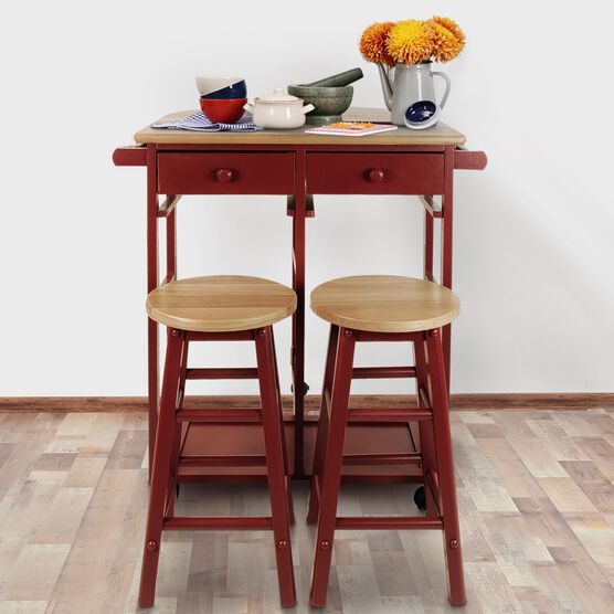 Breakfast Cart with Drop-Leaf Table-Red, , alternate image number null