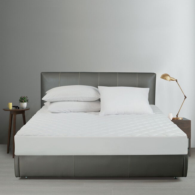 All-In-One Repreve Recycled Soft Terry Fitted Mattress Pad, Twin, WHITE, hi-res image number 0