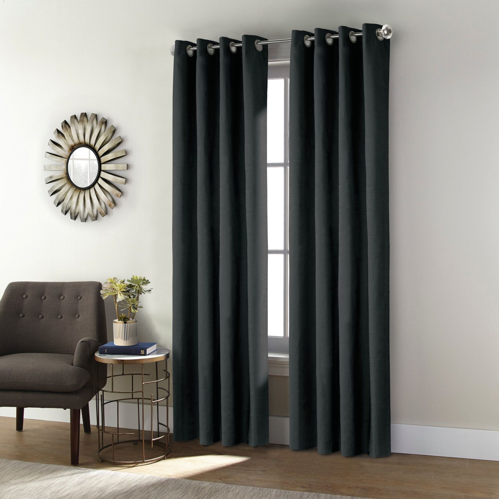 Thermaplus Shadow Indoor Single Grommet Curtain Panel, BLACK, hi-res image number 0