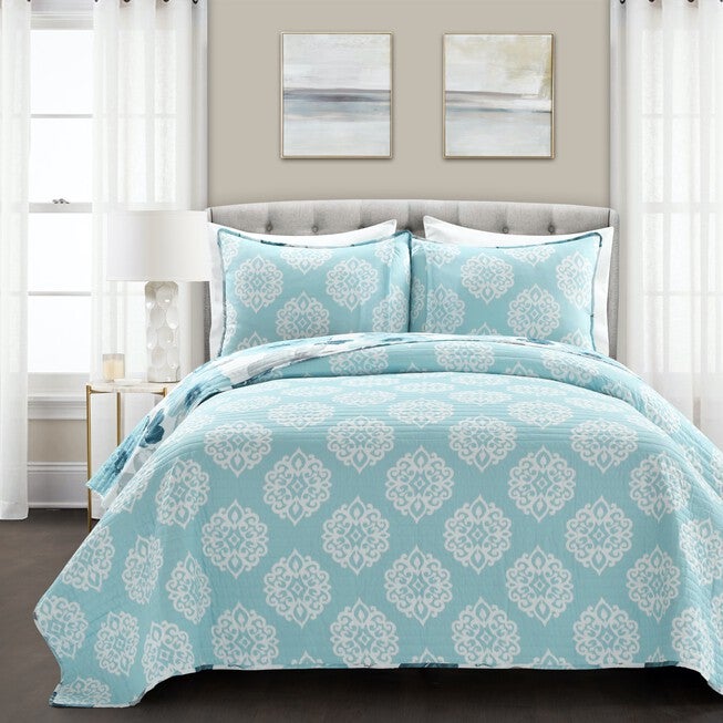 Lush Décor Leah Quilt Blue 3Pc Set, , on-hover image number 1