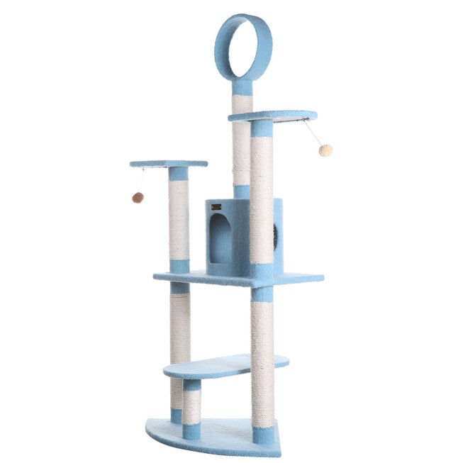 Classic 65 inches Real Wood Five Levels Cat Tree With Perch, Condo, Hanging Tunnel, , alternate image number 6