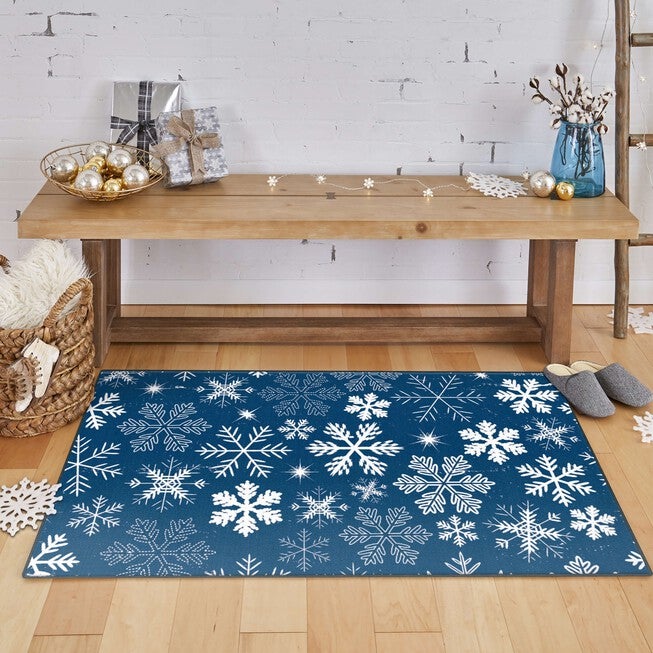 Snowflakes Red Kitchen Rug, , alternate image number 2