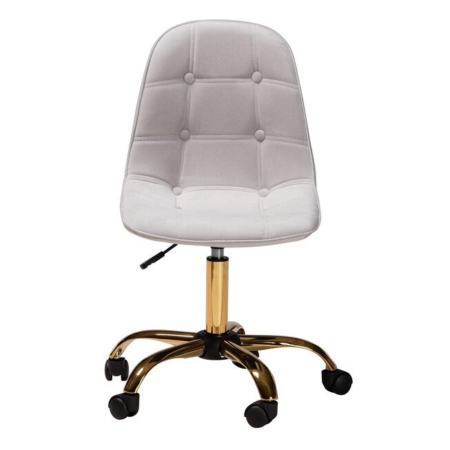 Kabira Contemporary Glam And Luxe Blush Pink Velvet Fabric And Gold Metal Swivel Office Chair, , on-hover image number 1