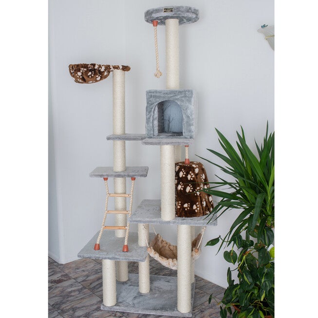 Real Wood 78 inches Cat Climber Play House With Lounge Basket, , on-hover image number null