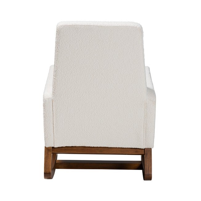 Yashiya Mid-Century Modern Off-White Boucle Upholstered And Walnut Brown Finished Wood Rocking Chair, , alternate image number 3