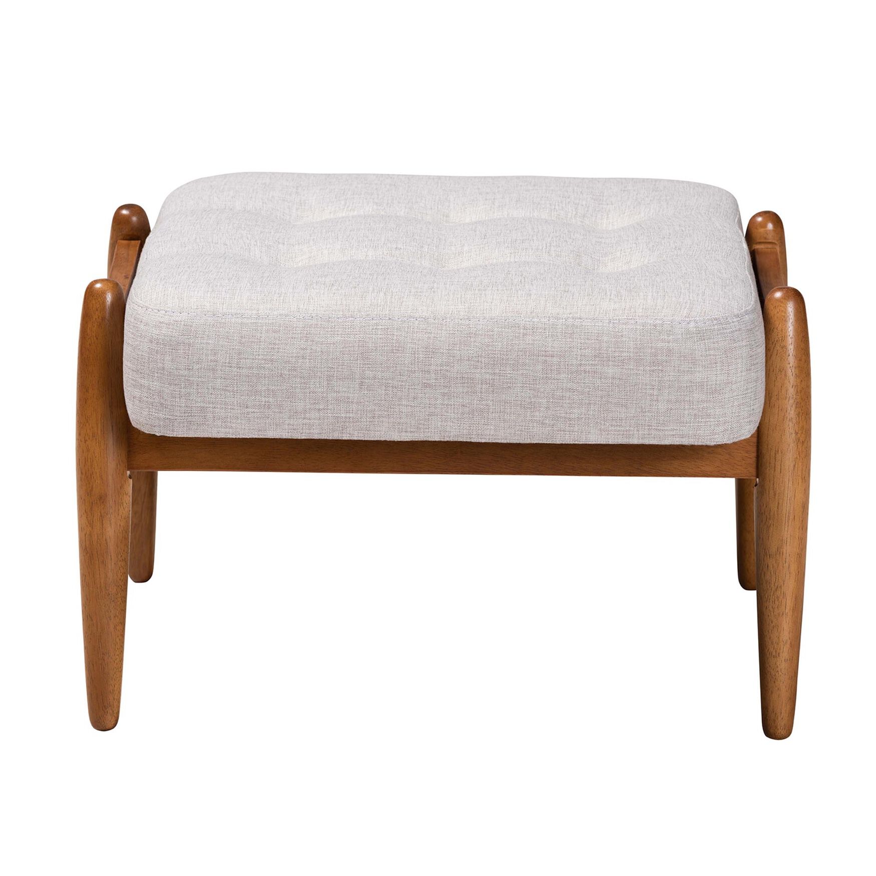 Jeanine Japandi Dark Grey Fabric And Walnut Brown Finished Wood Ottoman Footstool, , on-hover image number 1