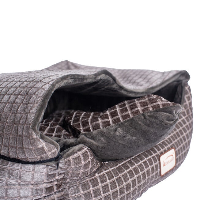 Cuddle Cave Cat Bed With Detachable & Collasible Zipper Top, Removable Cushion Mat, Bronze & Silver, , alternate image number null