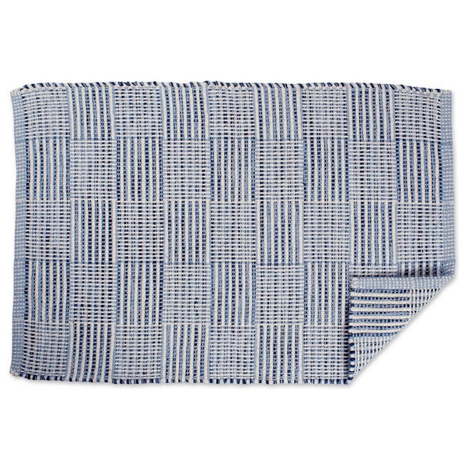 Blue Squares Handwoven Recycled Yarn Rug 2X3 Ft, , alternate image number null