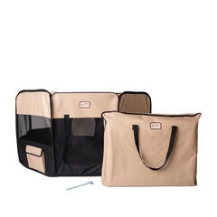 Portable Pet Dog Kitten Playpen In Black And Beige Combo