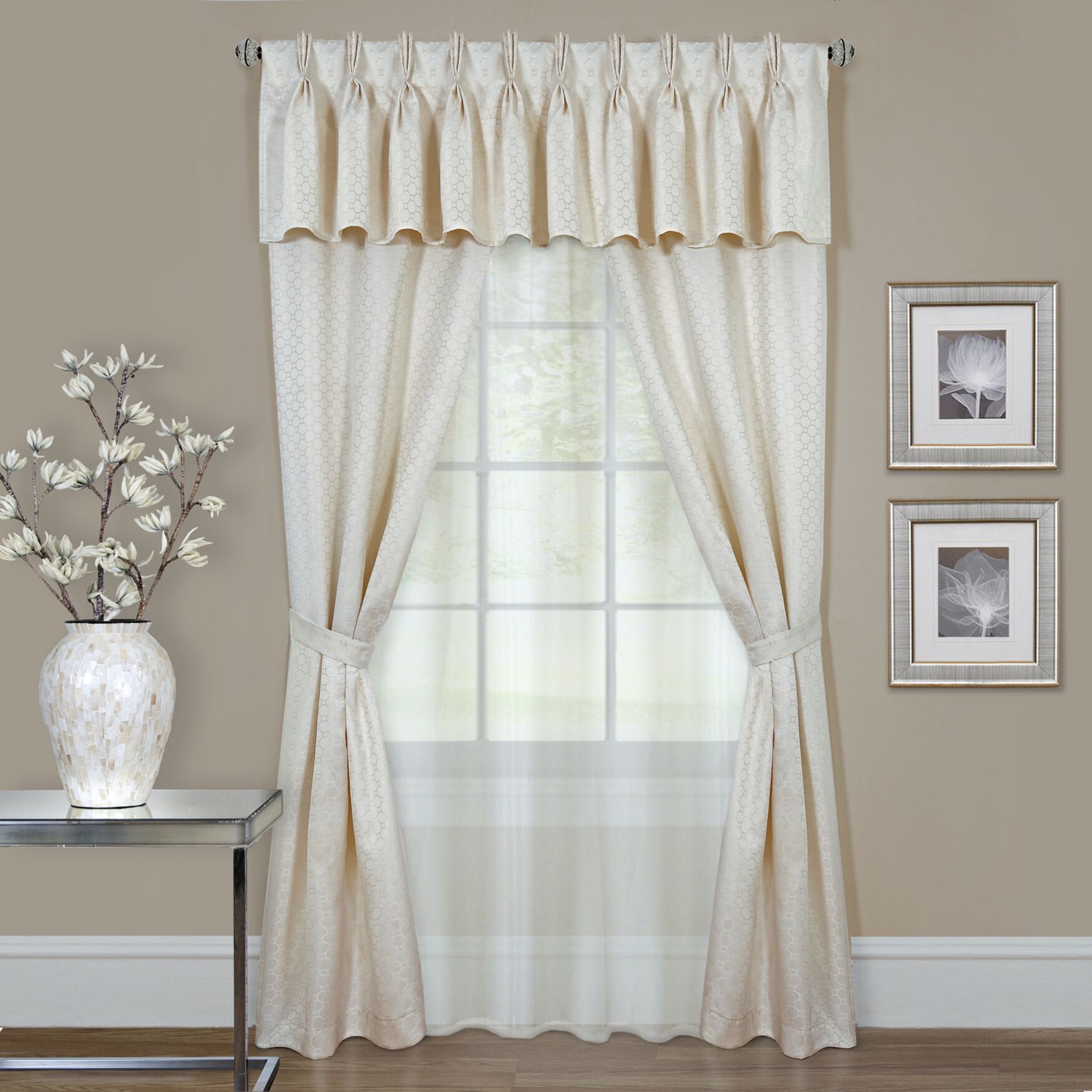 Claire 6 Pc Window Curtain Set, IVORY, hi-res image number 0