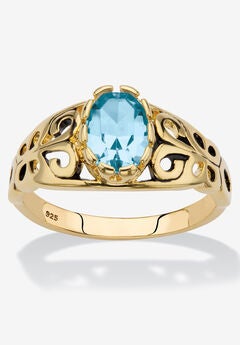 Gold over Sterling Silver Open Scrollwork Simulated Birthstone Ring