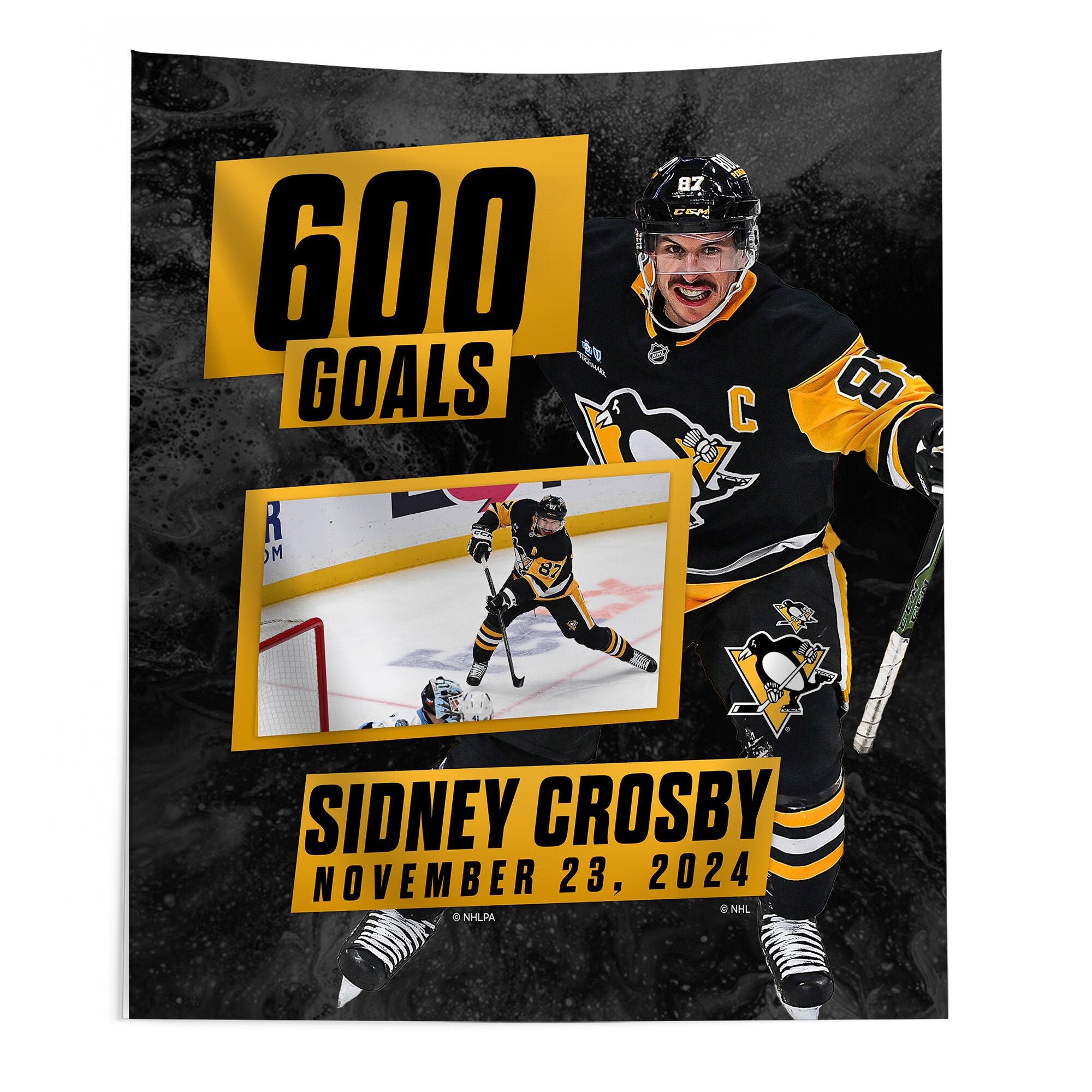 Pittsburgh Penguins Sidney Crosby NHL 600 Goal Milestone Wall Hanging 50x60 Inches, BLACK, hi-res image number 0