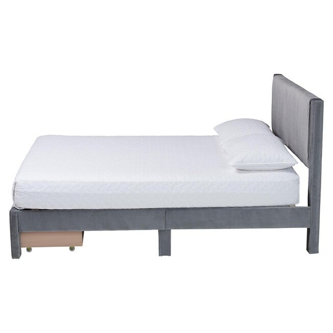 Elora Modern Pleated Velvet Queen Size Storage Bed, GREY, alternate image number 3