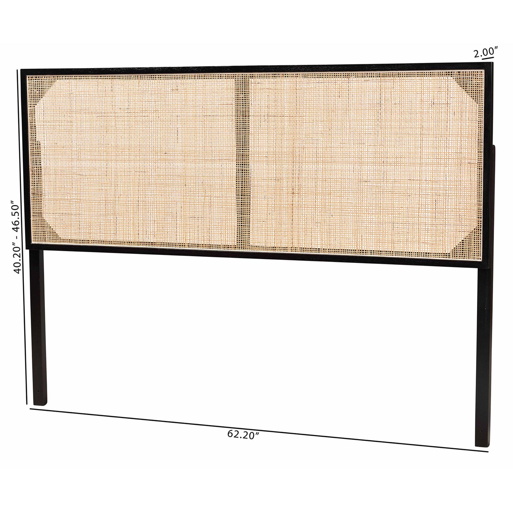 Aurelia Modern Bohemian Black Finished Bayur Wood And Natural Rattan Queen Size Headboard, , alternate image number 13