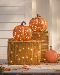 Pre-Lit Carved Resin Pumpkin