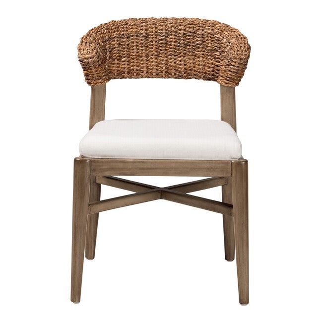 Chloe Modern Bohemian Walnut Brown Finished Mahogany Wood And Natural Rattan Dining Chair, , on-hover image number null