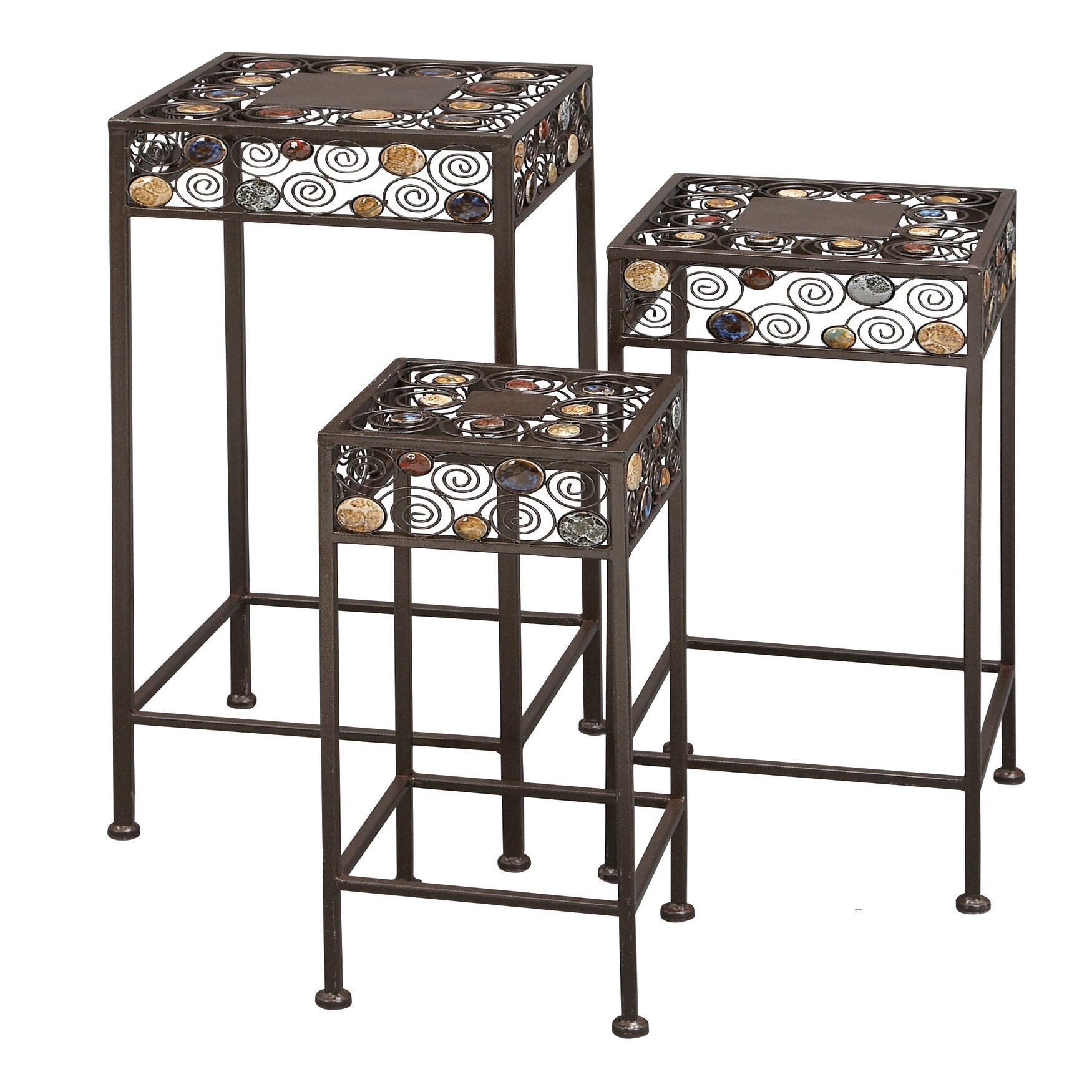 Set Of 3 Black Metal Traditional Plantstand, BLACK, hi-res image number 0