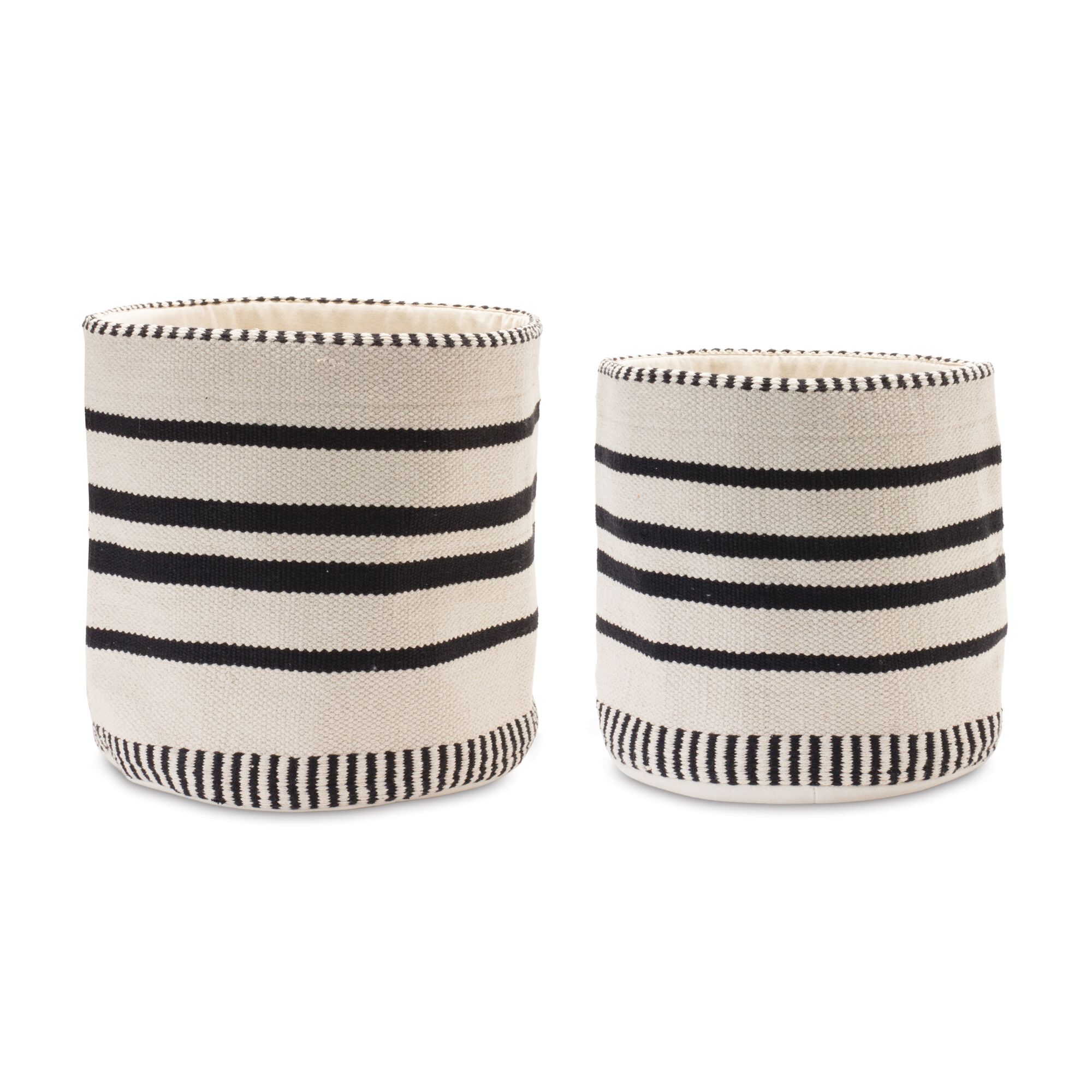 Basket (Set of 2) 14 inchesD x 13 inchesH, 16 inchesD x 15.5 inchesH Cotton, WHITE/BLACK, hi-res image number 0