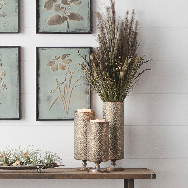 Hammered Bronze Metal Candle Holder (Set of 3), COPPER/GREEN, alternate image number null