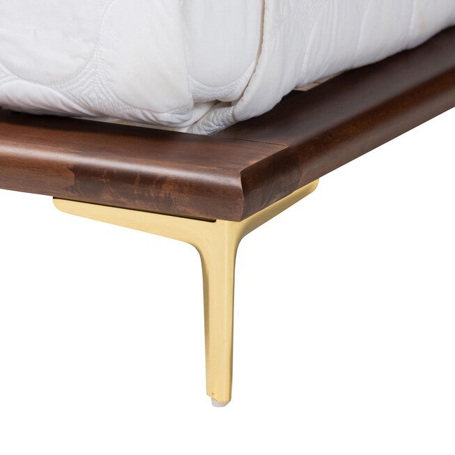 Channary Mid-Century Modern Transitional Walnut Brown Finished Wood And Gold Metal King Size Bed Frame, , alternate image number null