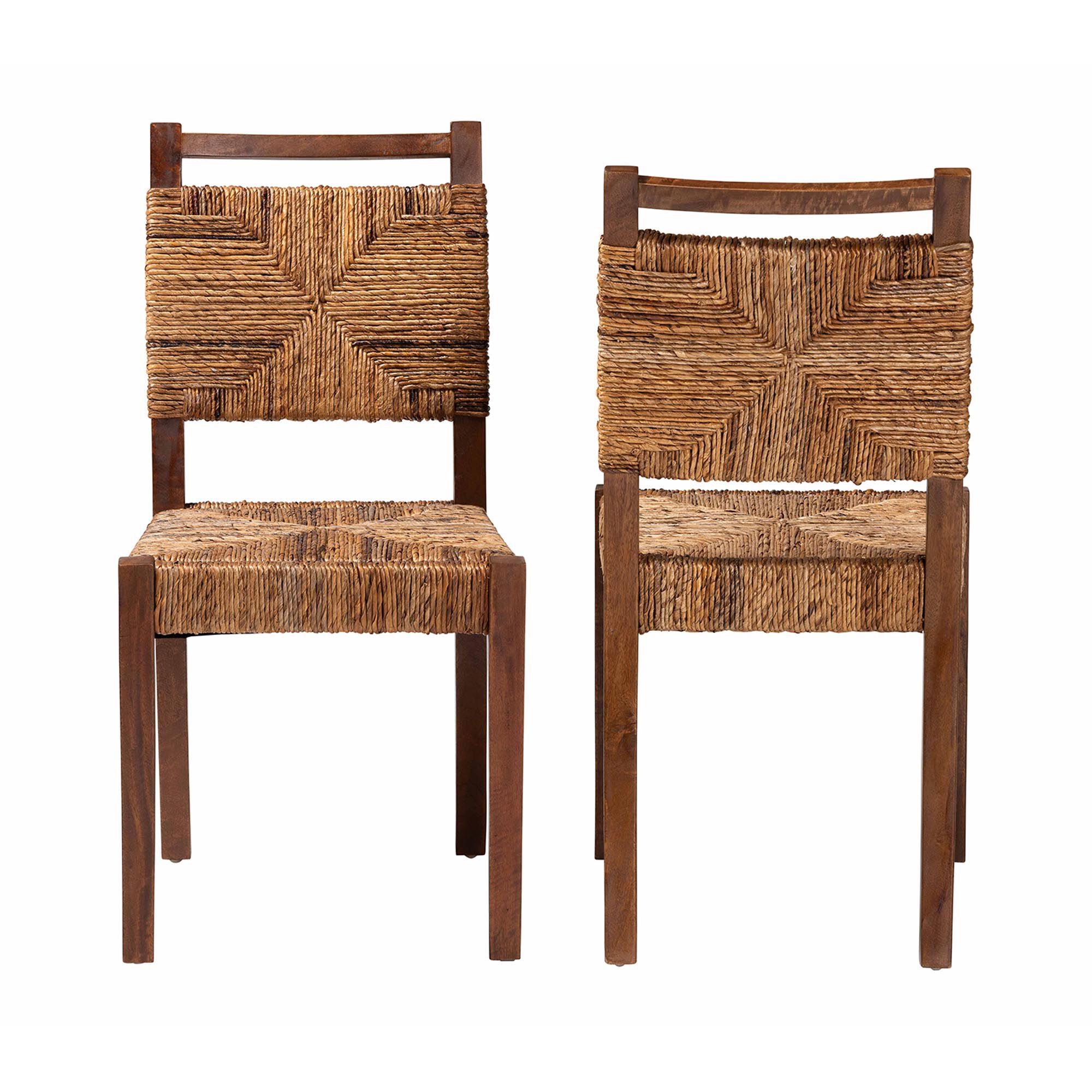 Cordoba Bohemian Natural Seagrass and Mahogany Wood 2-Piece Dining Chair, NATURAL, alternate image number 2