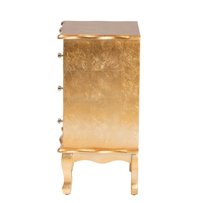 Newton Classic And Traditional Gold Finished Wood 3-Drawer Nightstand, , alternate image number 8