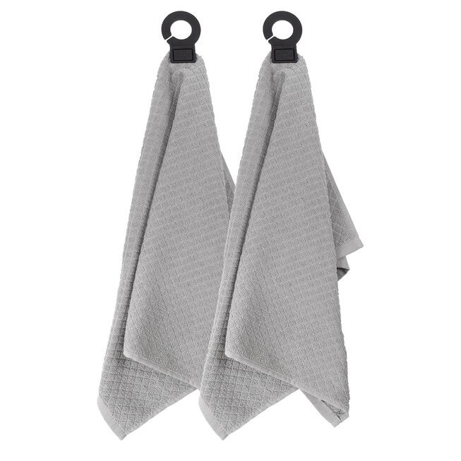 Hook And Hang Woven Kitchen Towel, Set Of Two, TITANIUM, hi-res image number 0