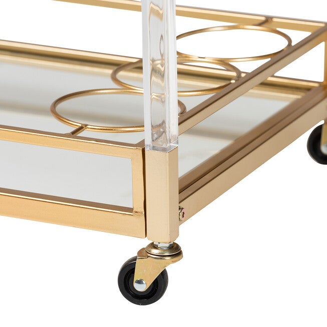 Savannah Contemporary Glam and Luxe Gold Metal and Glass Wine Cart, GOLD, alternate image number null