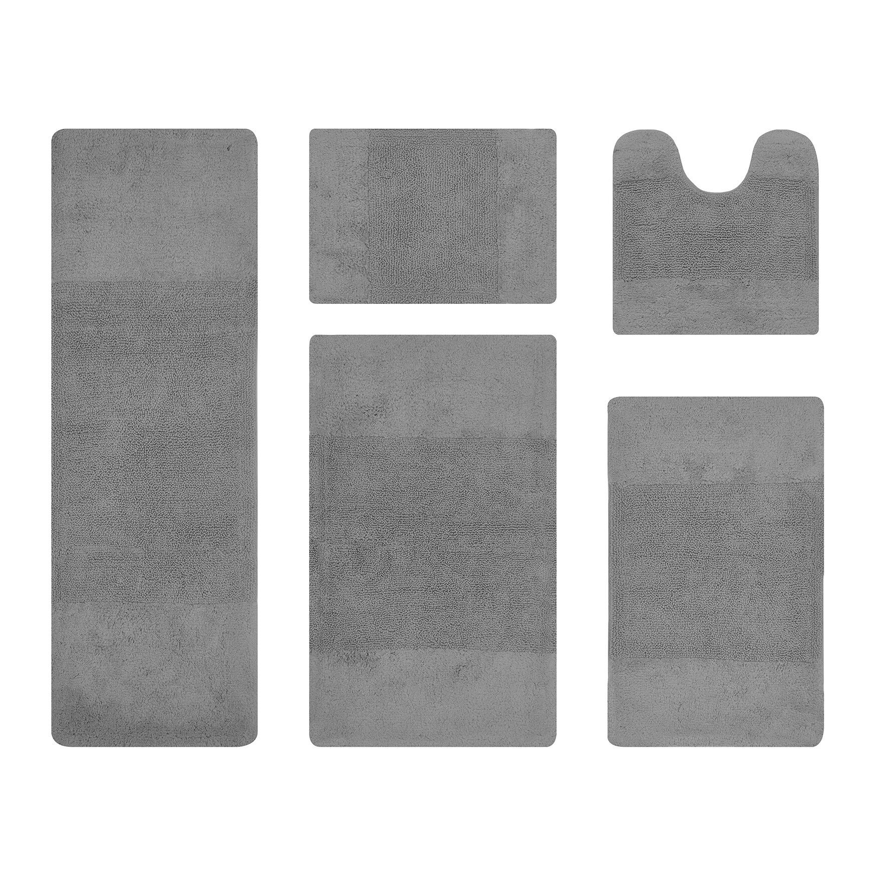 Granada Collection 100% Cotton 5 Piece (17 inches X 24 inches | 20 inches X 20 inches | 21 inches X 34 inches | 24 inches X 40 inches | 20 inches X 60 inches) Bath Rug Set, GRAY, hi-res image number 0