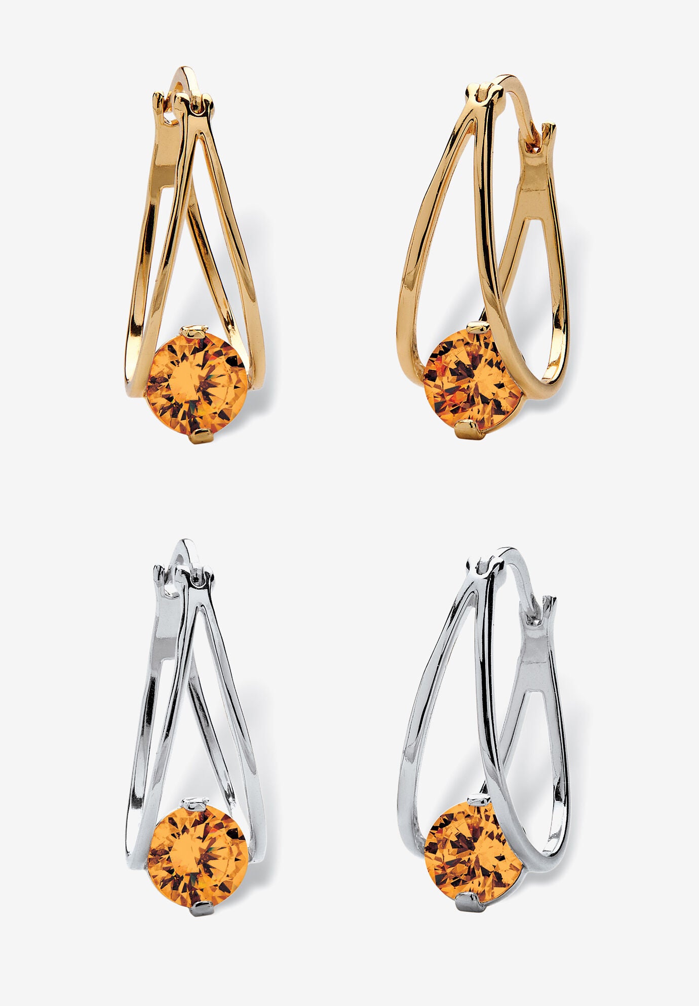 Silvertone 2 Pair Set Hoop Earrings (24x9mm) Round Simulated Blue, NOVEMBER, hi-res image number 0