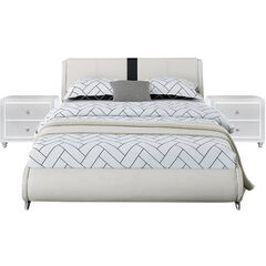 Carlton Platform Bed, King, White with 2 Nightstands