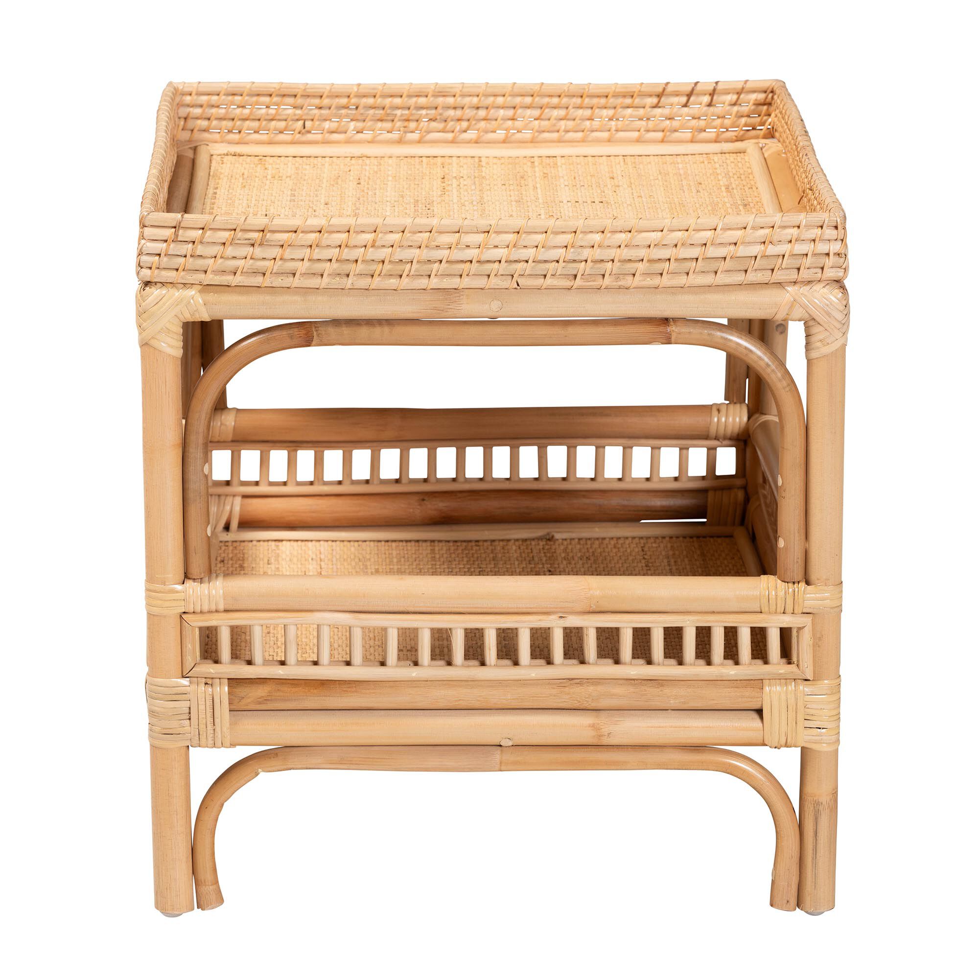 Lombok Modern Bohemian Natural Rattan End Table, NATURAL, alternate image number 3